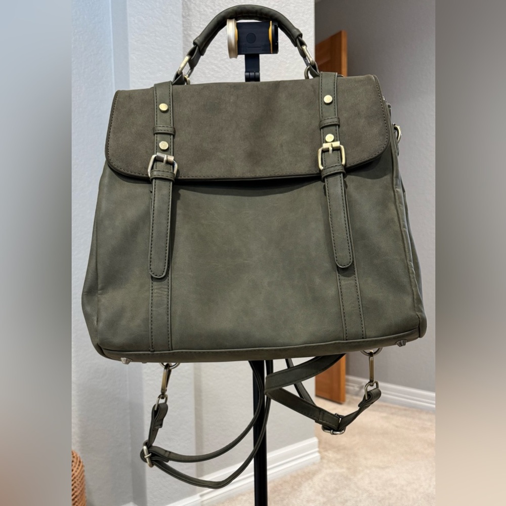 Street Level Maxi Convertible Olive Green Backpack Purse - Picture 5 of 14